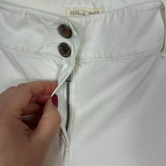 Eileen Fisher Organic Cotton Blend White Mid Rise Slim Pants Size 8 - Picture 3 of 10